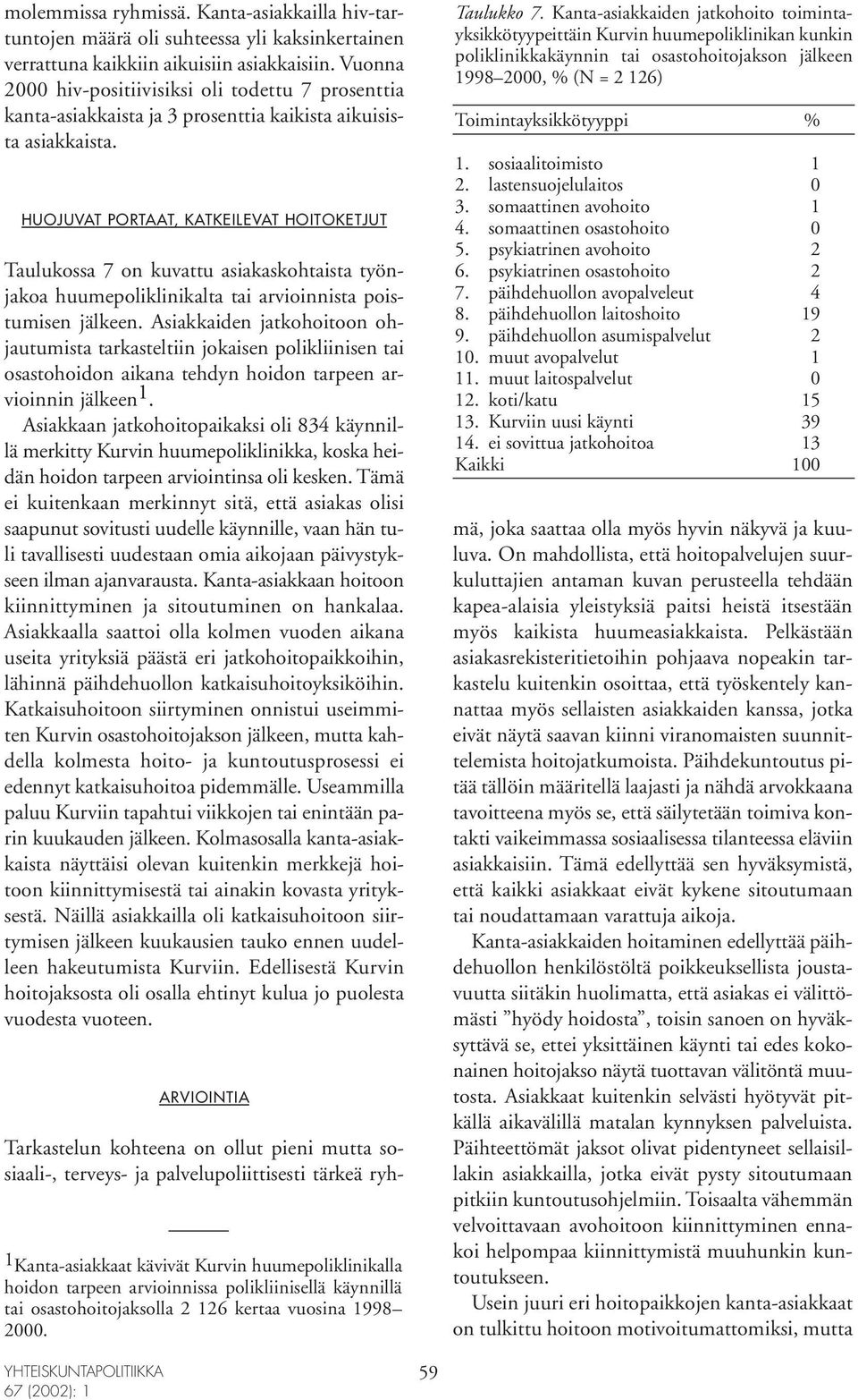 HUOJUVAT PORTAAT, KATKEILEVAT HOITOKETJUT Taulukossa 7 on kuvattu asiakaskohtaista työnjakoa huumepoliklinikalta tai arvioinnista poistumisen jälkeen.