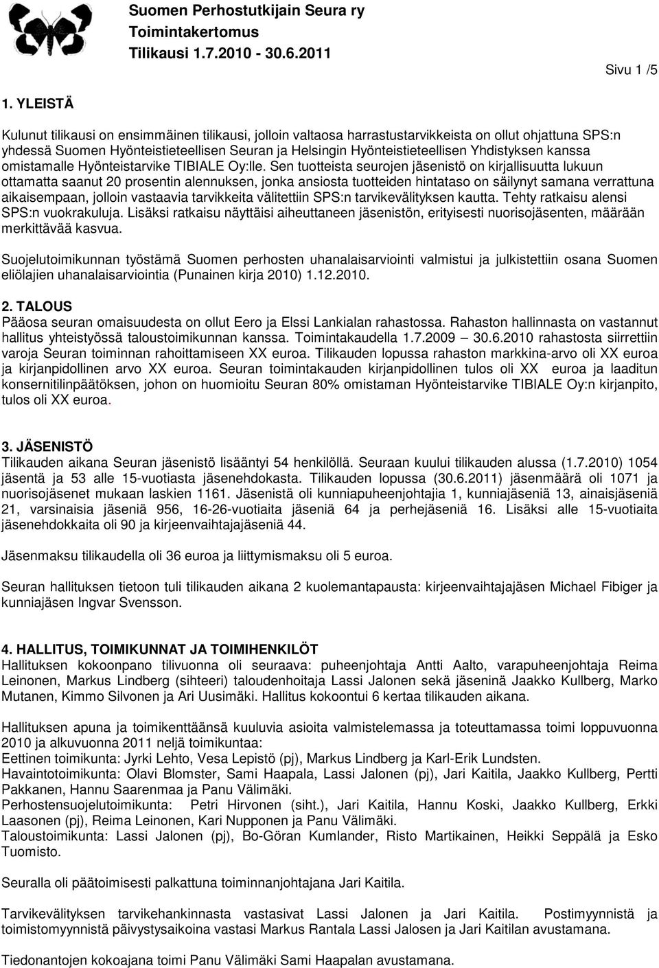Yhdistyksen kanssa omistamalle Hyönteistarvike TIBIALE Oy:lle.