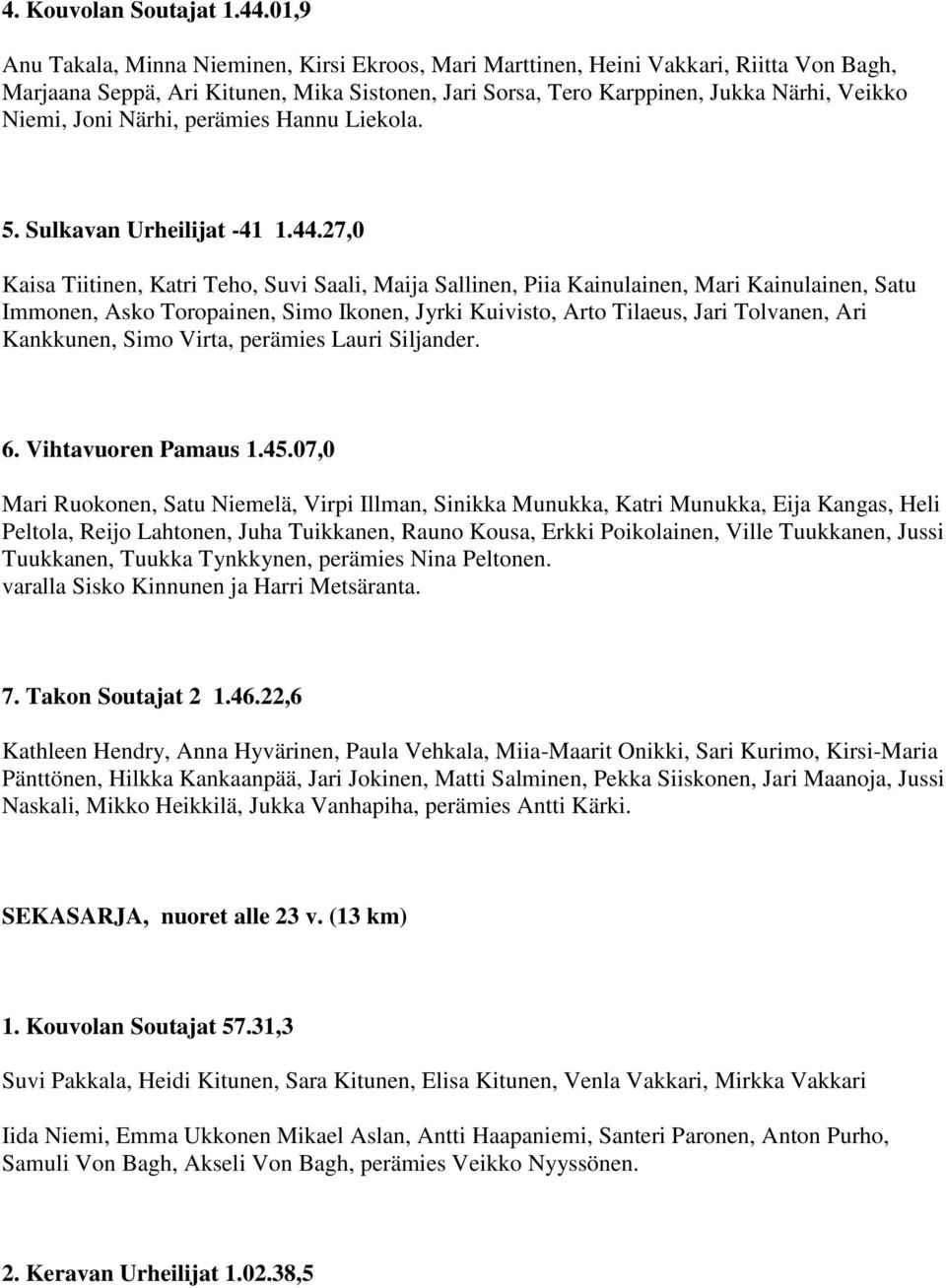 Närhi, perämies Hannu Liekola. 5. Sulkavan Urheilijat -41 1.44.