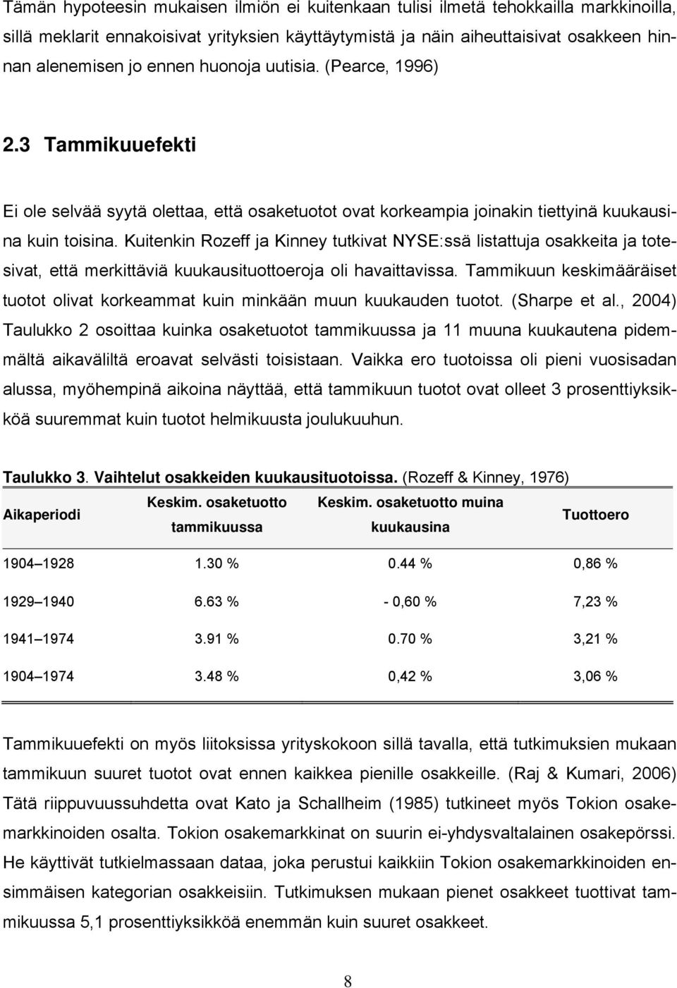 Kuitenkin Rozeff ja Kinney tutkivat NYSE:ssä listattuja osakkeita ja totesivat, että merkittäviä kuukausituottoeroja oli havaittavissa.