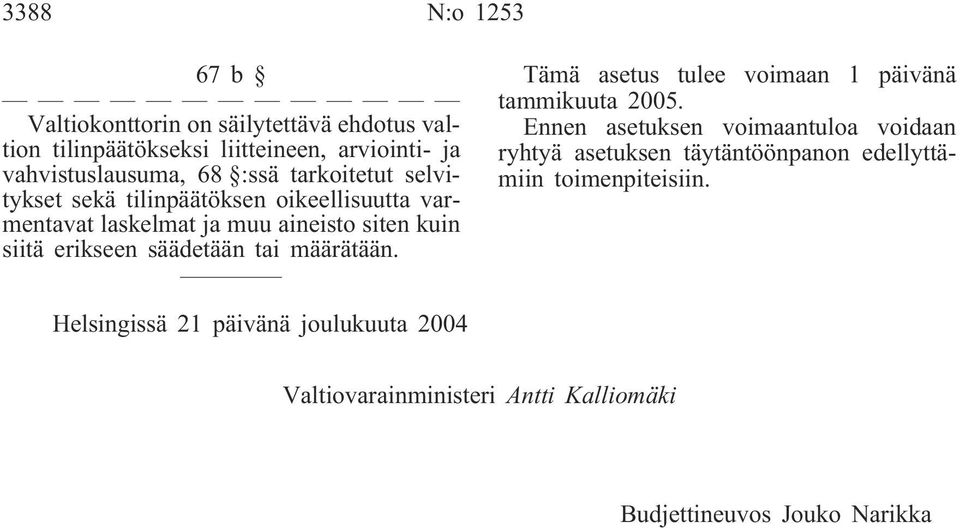 tai määrätään. Tämä asetus tulee voimaan 1 päivänä tammikuuta 2005.