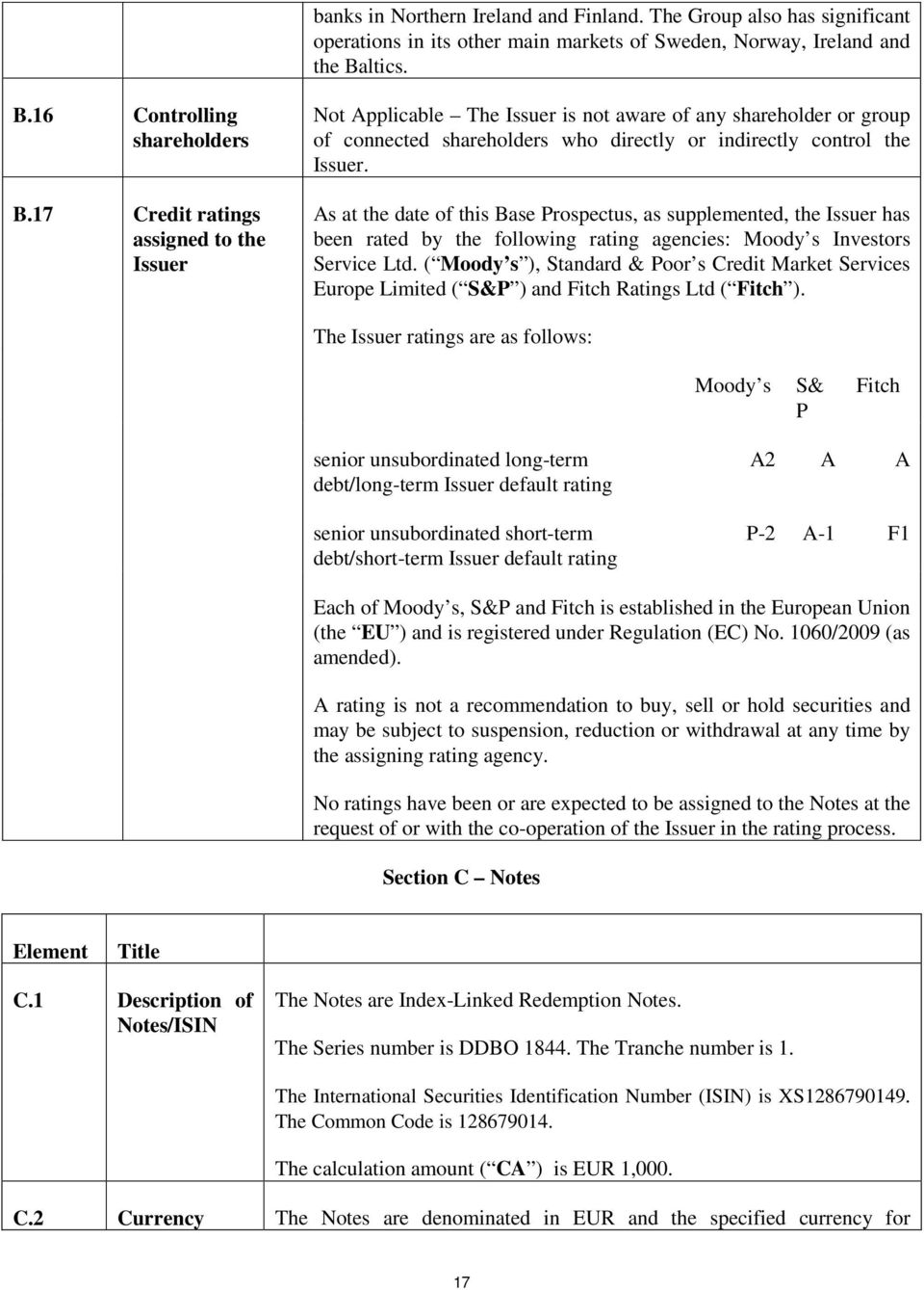 As at the date of this Base Prospectus, as supplemented, the Issuer has been rated by the following rating agencies: Moody s Investors Service Ltd.