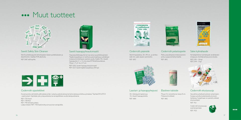 Täydennyspakkaus on lukittuna automaatissa ja vaihdetaan mukana toimitettavan avaimen avulla. Sisältö: 40 x Savett haavapyyhe (11 x 12 cm), jossa 0,9 % keittosuolaliuos. Mitat: L 7 x K 16 x S 7 cm.