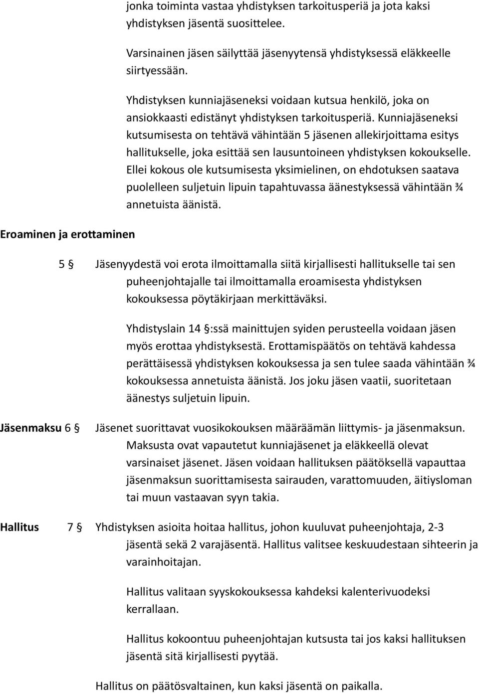 Kunniajäseneksi kutsumisesta on tehtävä vähintään 5 jäsenen allekirjoittama esitys hallitukselle, joka esittää sen lausuntoineen yhdistyksen kokoukselle.