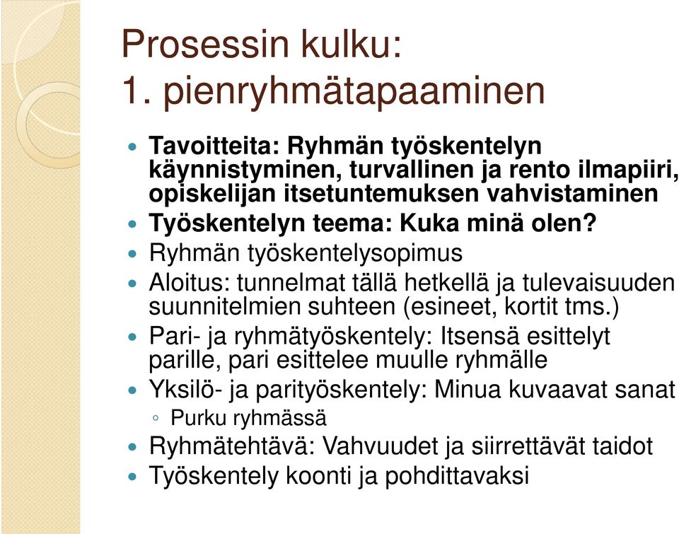 vahvistaminen Työskentelyn teema: Kuka minä olen?