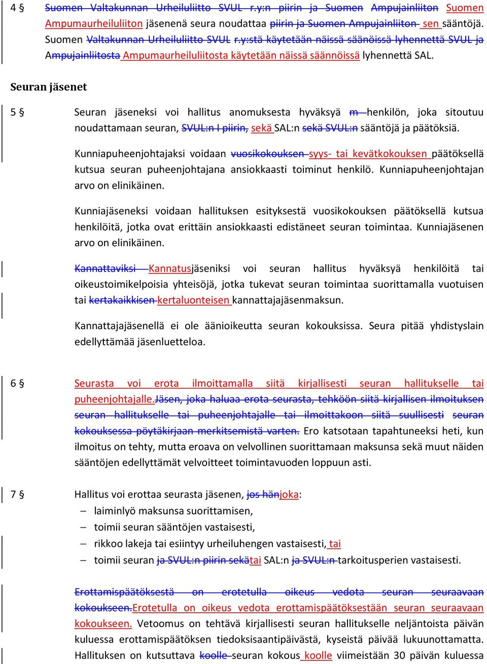 Seuran jäsenet 5 Seuran jäseneksi voi hallitus anomuksesta hyväksyä m henkilön, joka sitoutuu noudattamaan seuran, SVUL:n I piirin, sekä SAL:n sekä SVUL:n sääntöjä ja päätöksiä.