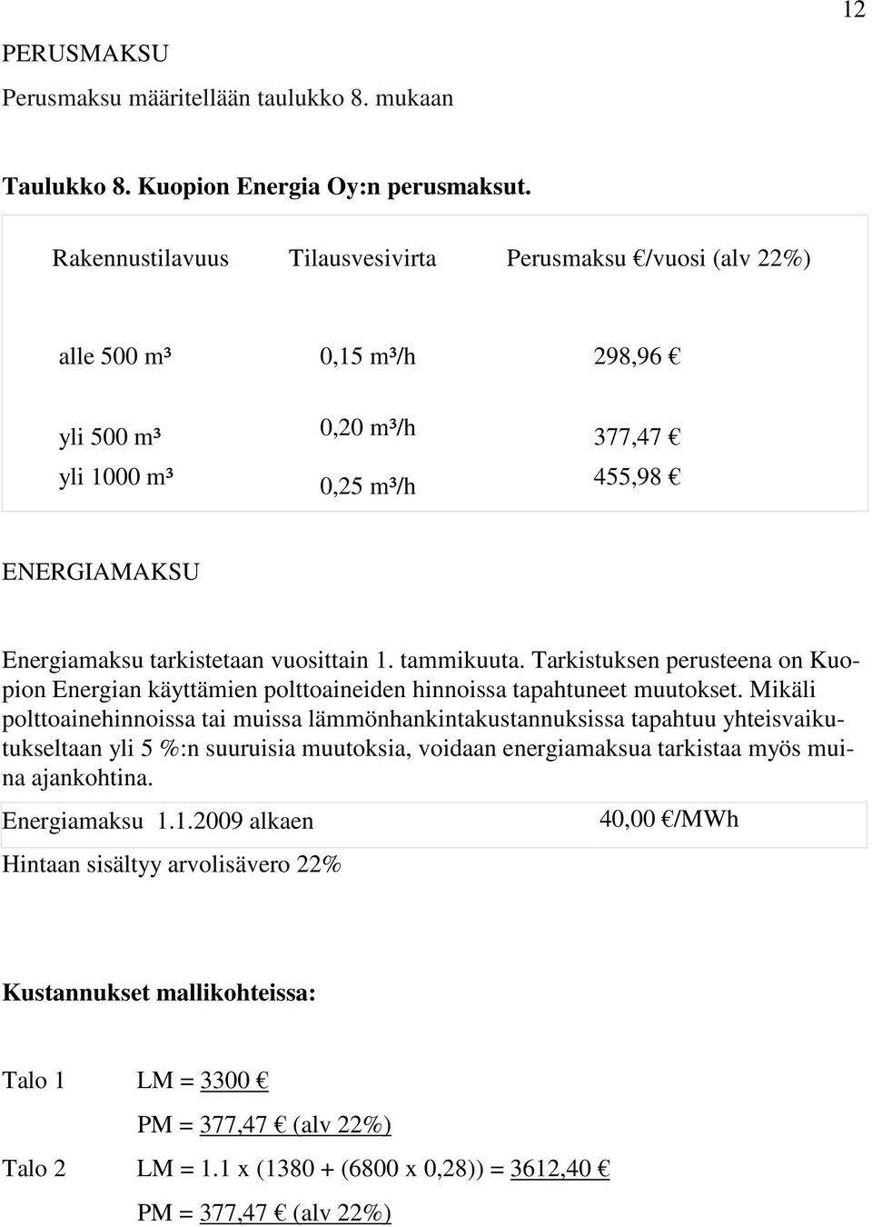 tammikuuta. Tarkistuksen perusteena on Kuopion Energian käyttämien polttoaineiden hinnoissa tapahtuneet muutokset.