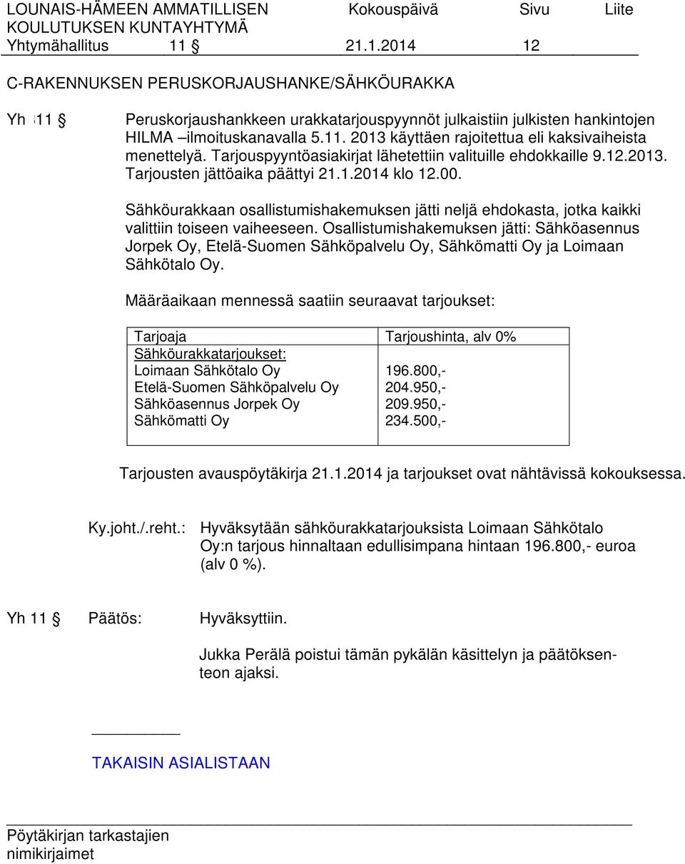 Sähköurakkaan osallistumishakemuksen jätti neljä ehdokasta, jotka kaikki valittiin toiseen vaiheeseen.