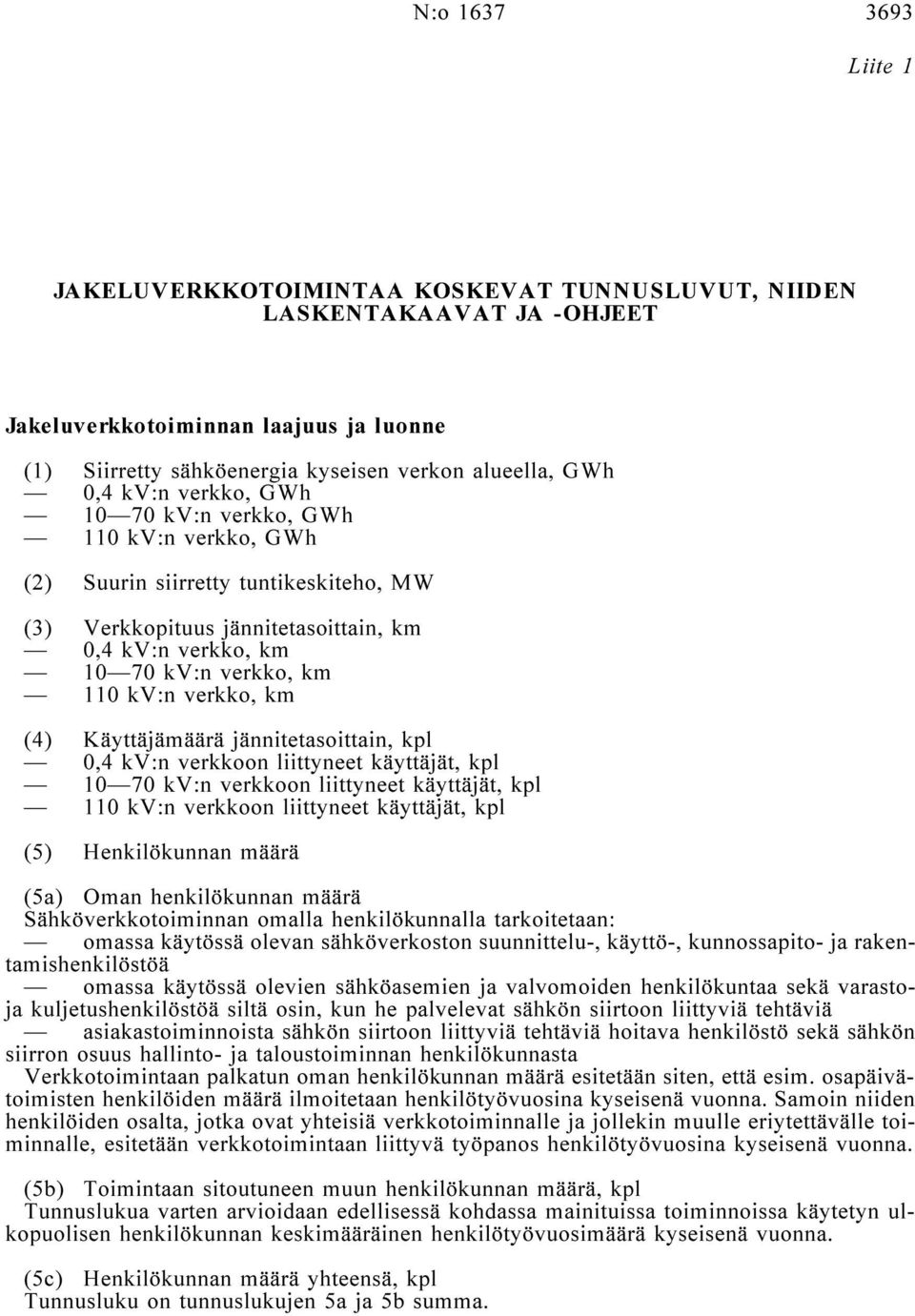 verkko, km (4) Käyttäjämäärä jännitetasoittain, kpl 0,4 kv:n verkkoon liittyneet käyttäjät, kpl 10 70 kv:n verkkoon liittyneet käyttäjät, kpl 110 kv:n verkkoon liittyneet käyttäjät, kpl (5)