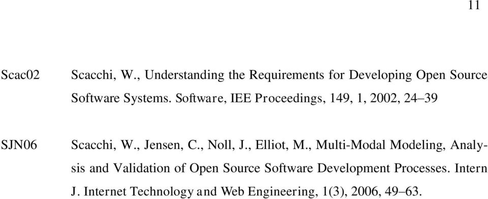 Software, IEE Proceedings, 149, 1, 2002, 24 39 SJN06 Scacchi, W., Jensen, C., Noll, J.