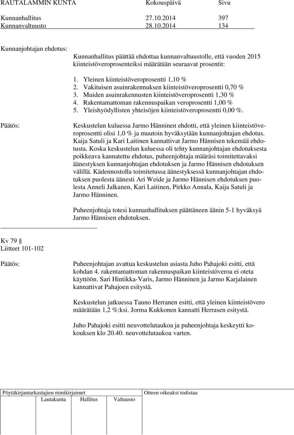 Rakentamattoman rakennuspaikan veroprosentti 1,00 % 5. Yleishyödyllisten yhteisöjen kiinteistöveroprosentti 0,00 %.