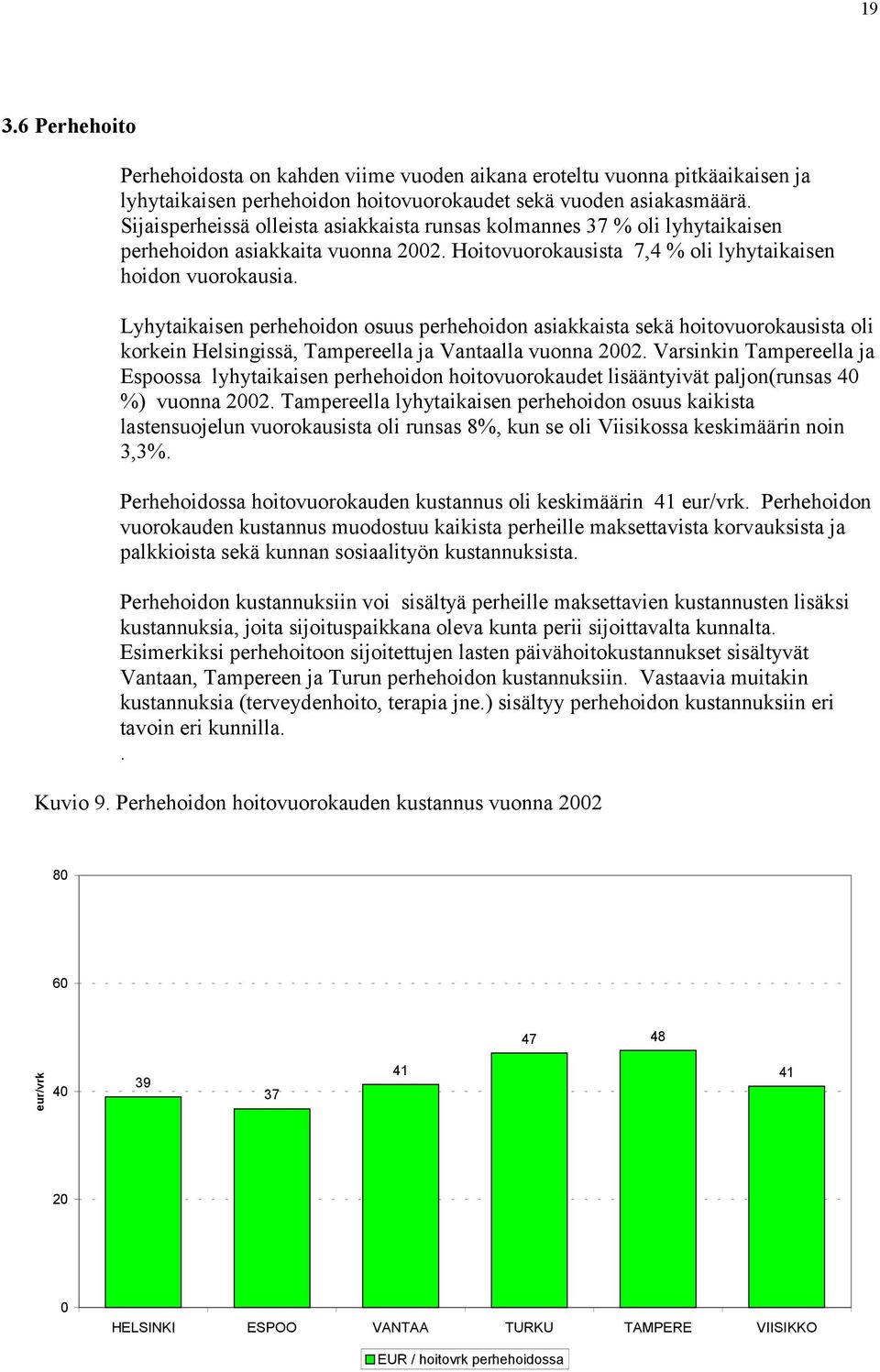 Lyhytaikaisen perhehoidon osuus perhehoidon asiakkaista sekä hoitovuorokausista oli korkein Helsingissä, Tampereella ja Vantaalla vuonna 2002.
