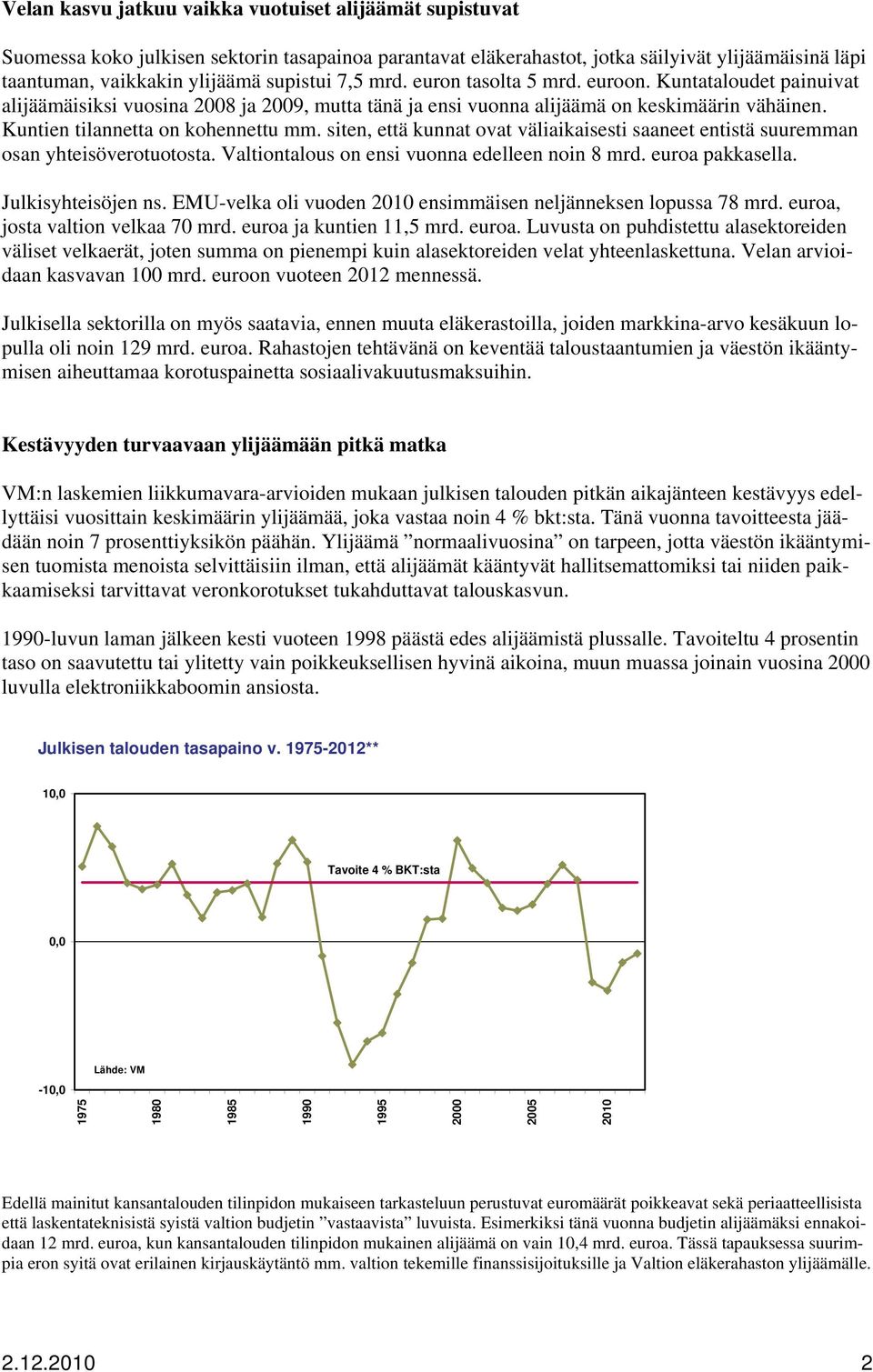 siten, että kunnat ovat väliaikaisesti saaneet entistä suuremman osan yhteisöverotuotosta. Valtiontalous on ensi vuonna edelleen noin 8 mrd. euroa pakkasella. Julkisyhteisöjen ns.