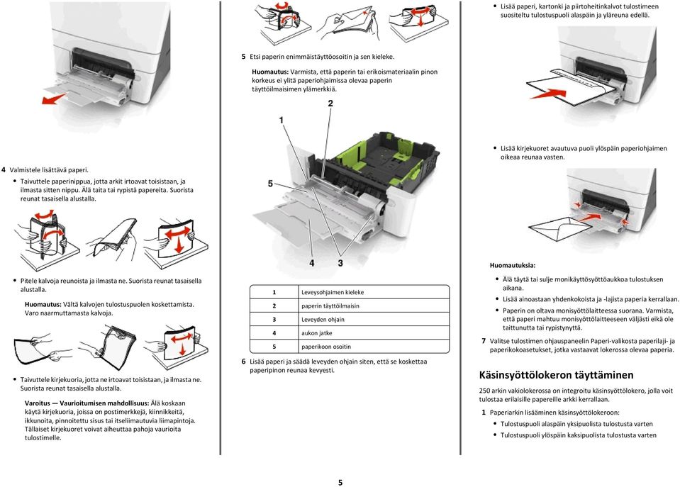 Taivuttele paperinippua, jotta arkit irtoavat toisistaan, ja ilmasta sitten nippu. Älä taita tai rypistä papereita. Suorista reunat tasaisella alustalla.