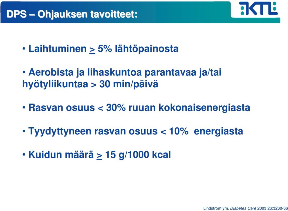 < 30% ruuan kokonaisenergiasta Tyydyttyneen rasvan osuus < 10%