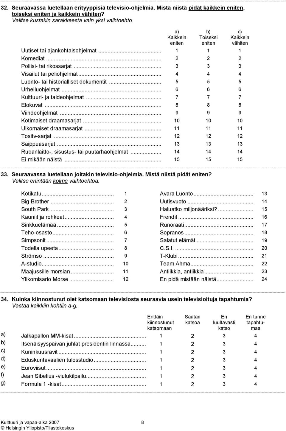 .. 4 4 4 Luonto- tai historialliset dokumentit... 5 5 5 Urheiluohjelmat... 6 6 6 Kulttuuri- ja taideohjelmat... 7 7 7 Elokuvat... 8 8 8 Viihdeohjelmat... 9 9 9 Kotimaiset draamasarjat.