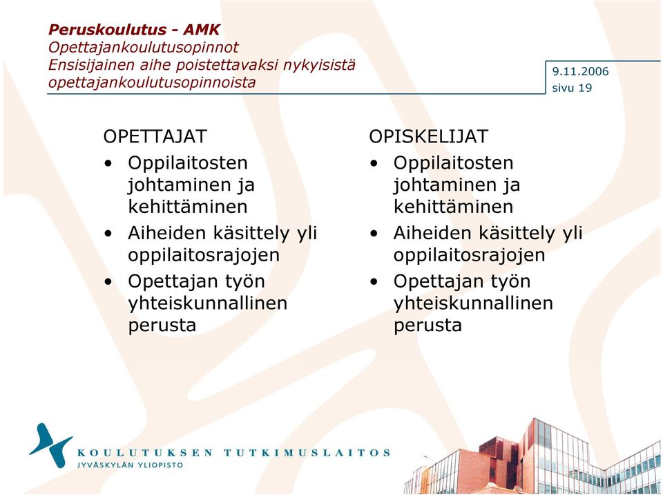 2006 sivu 19 OPETTAJAT Oppilaitosten johtaminen ja kehittäminen Aiheiden käsittely yli