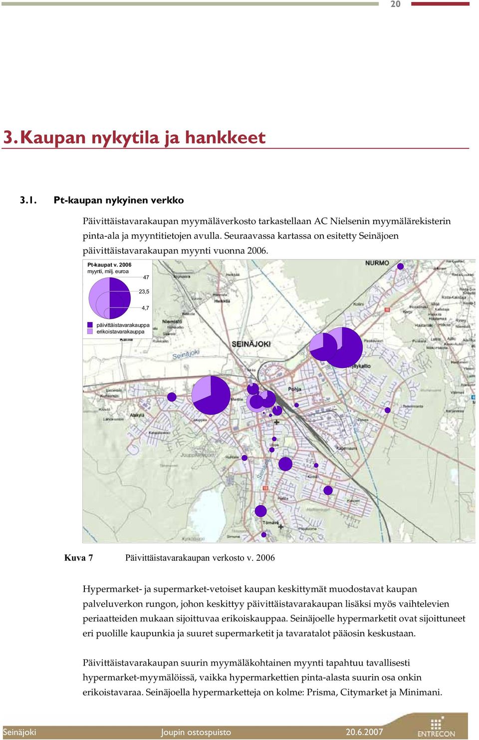 euroa 47 23,5 4,7 päivittäistavarakauppa erikoistavarakauppa Kuva 7 Päivittäistavarakaupan verkosto v.