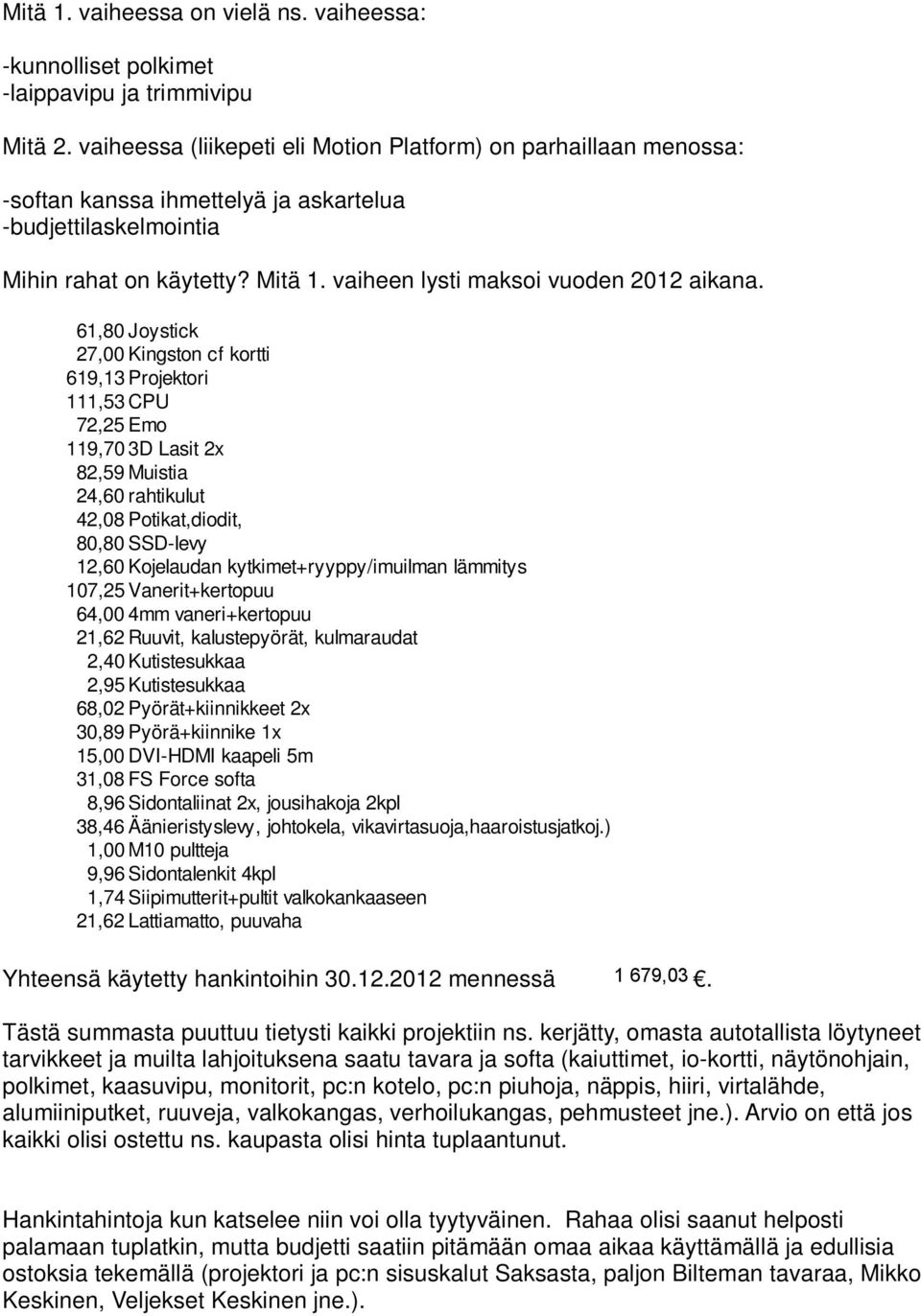 vaiheen lysti maksoi vuoden 2012 aikana.