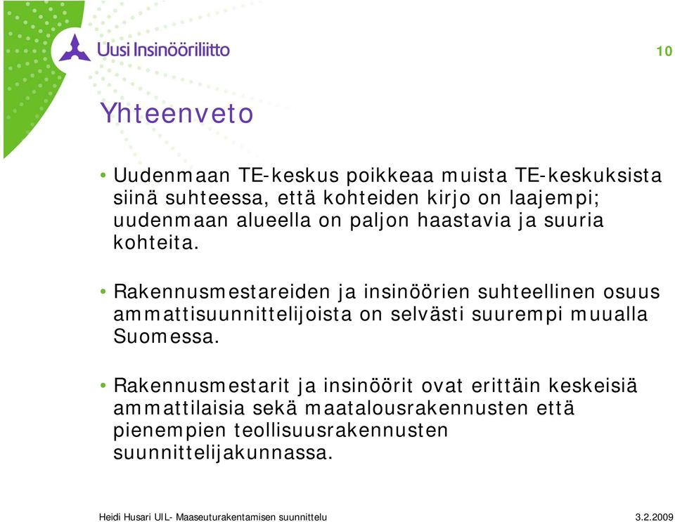 Rakennusmestareiden ja insinöörien suhteellinen osuus ammattisuunnittelijoista on selvästi suurempi muualla