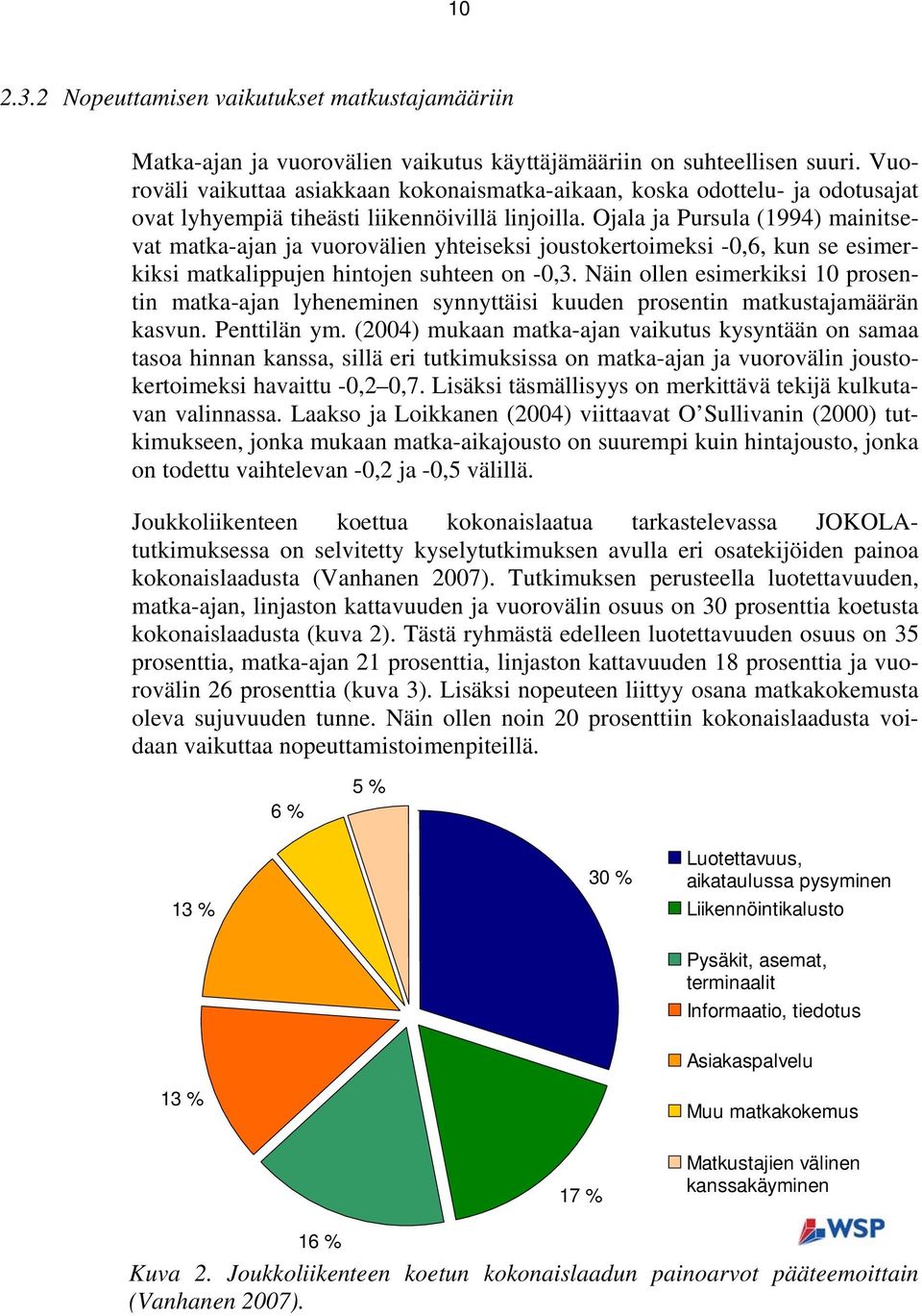 Ojala ja Pursula (1994) mainitsevat matka-ajan ja vuorovälien yhteiseksi joustokertoimeksi -,6, kun se esimerkiksi matkalippujen hintojen suhteen on -,3.