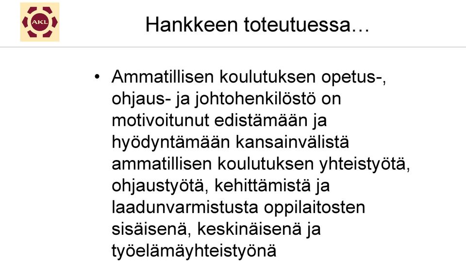 kansainvälistä ammatillisen koulutuksen yhteistyötä, ohjaustyötä,