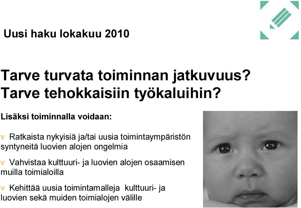 luovien alojen ongelmia ν Vahvistaa kulttuuri- ja luovien alojen osaamisen muilla toimialoilla