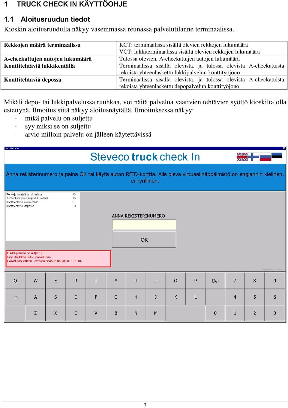 olevien rekkojen lukumäärä Tulossa olevien, A-checkattujen autojen lukumäärä Terminaalissa sisällä olevista, ja tulossa olevista A-checkatuista rekoista yhteenlaskettu lukkipalvelun konttityöjono