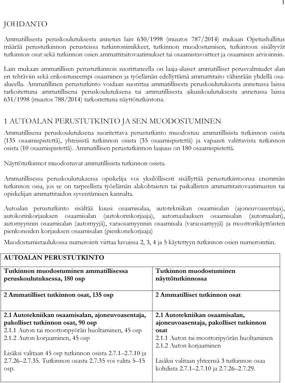 Lain mukaan ammatillisen perustutkinnon suorittaneella on laaja-alaiset ammatilliset perusvalmiudet alan eri tehtäviin sekä erikoistuneempi osaaminen ja työelämän edellyttämä ammattitaito vähintään