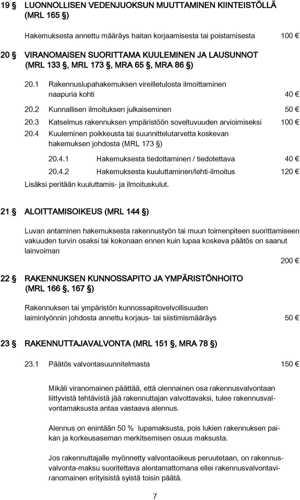 3 Katselmus rakennuksen ympäristöön soveltuvuuden arvioimiseksi 100 20.4 Kuuleminen poikkeusta tai suunnittelutarvetta koskevan hakemuksen johdosta (MRL 173 ) 20.4.1 Hakemuksesta tiedottaminen / tiedotettava 40 20.