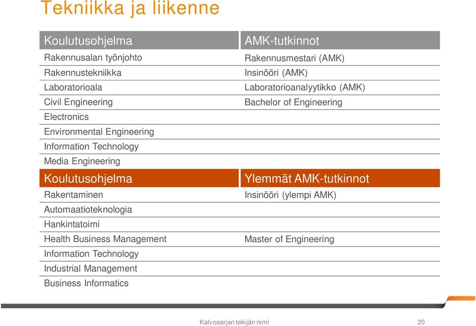 Health Business Management Information Technology Industrial Management Business Informatics AMK-tutkinnot Rakennusmestari (AMK)