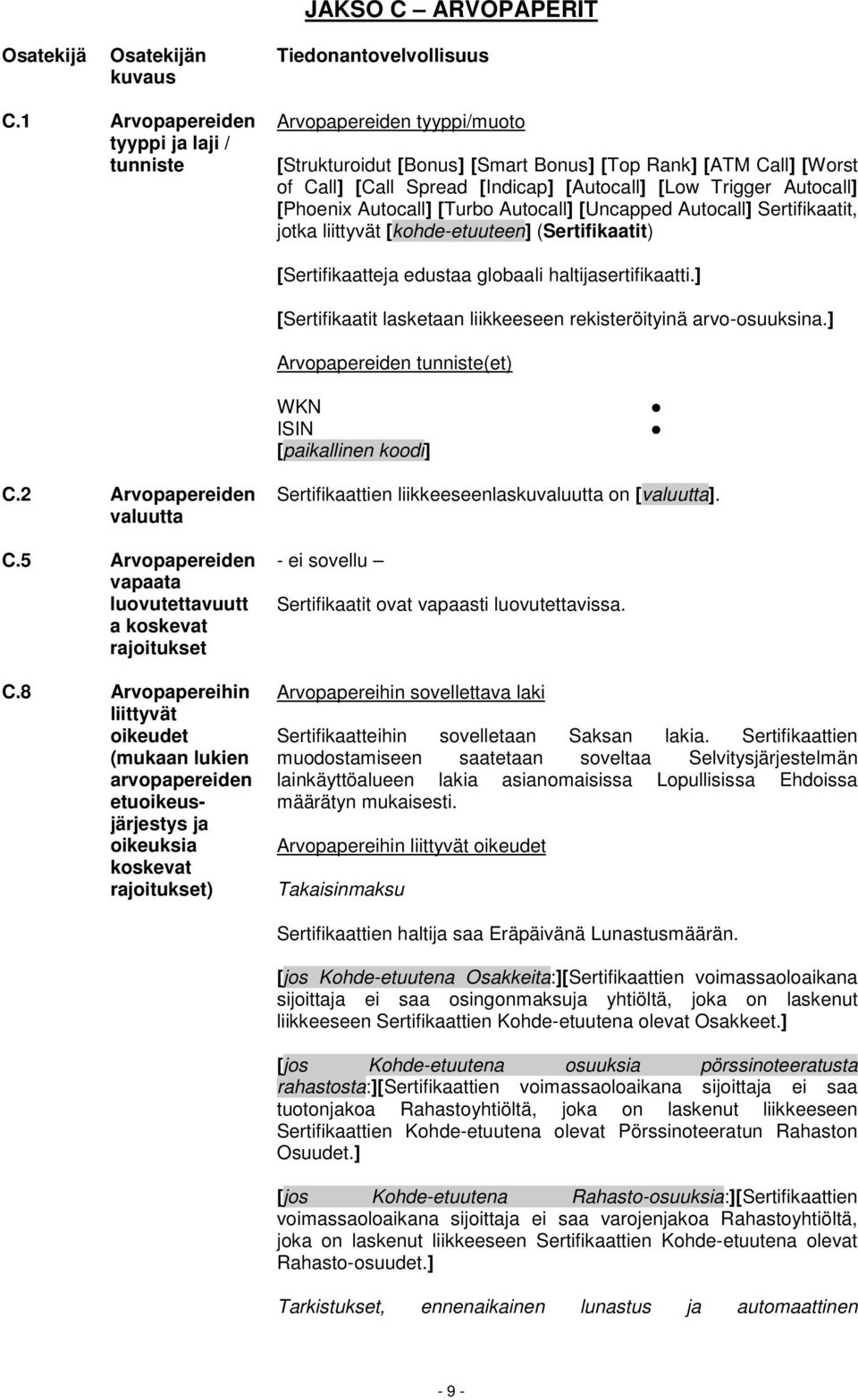 Autocall] [Phoenix Autocall] [Turbo Autocall] [Uncapped Autocall] Sertifikaatit, jotka liittyvät [kohde-etuuteen] (Sertifikaatit) [Sertifikaatteja edustaa globaali haltijasertifikaatti.