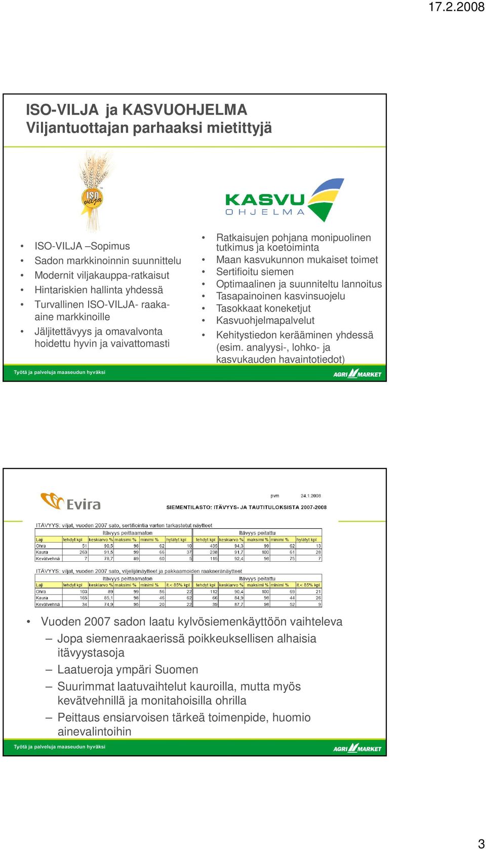 Optimaalinen ja suunniteltu lannoitus Tasapainoinen kasvinsuojelu Tasokkaat koneketjut Kasvuohjelmapalvelut Kehitystiedon kerääminen yhdessä (esim.