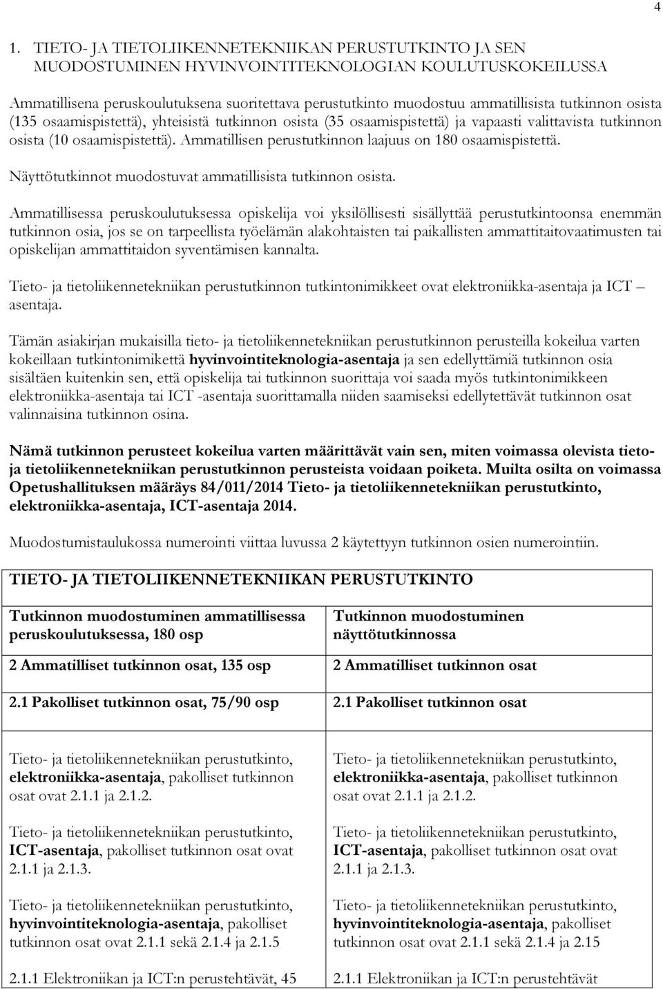 Ammatillisen perustutkinnon laajuus on 180 osaamispistettä. Näyttötutkinnot muodostuvat ammatillisista tutkinnon osista.