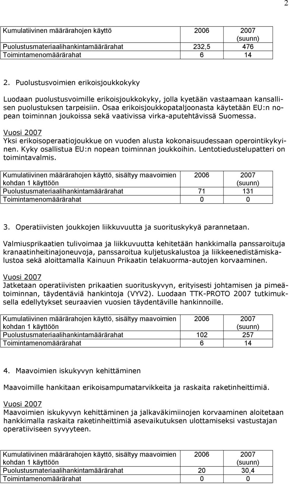 Osaa erikoisjoukkopataljoonasta käytetään EU:n nopean toiminnan joukoissa sekä vaativissa virka-aputehtävissä Suomessa.