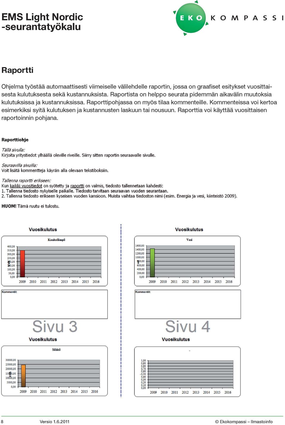 Raportista on helppo seurata pidemmän aikavälin muutoksia kulutuksissa ja kustannuksissa.