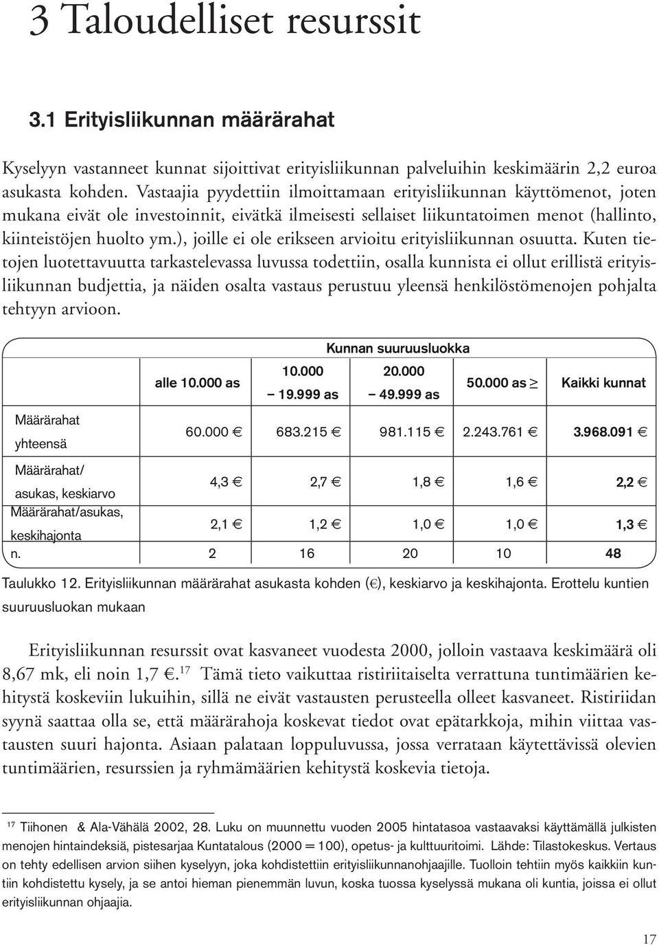 ), joille ei ole erikseen arvioitu erityisliikunnan osuutta.