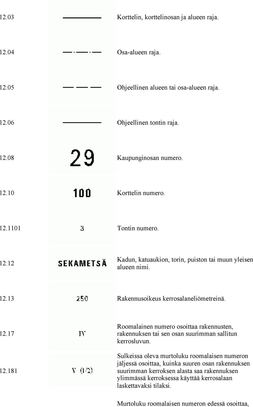 181 Roomalainen numero osoittaa rakennusten, rakennuksen tai sen osan suurimman sallitun kerrosluvun.