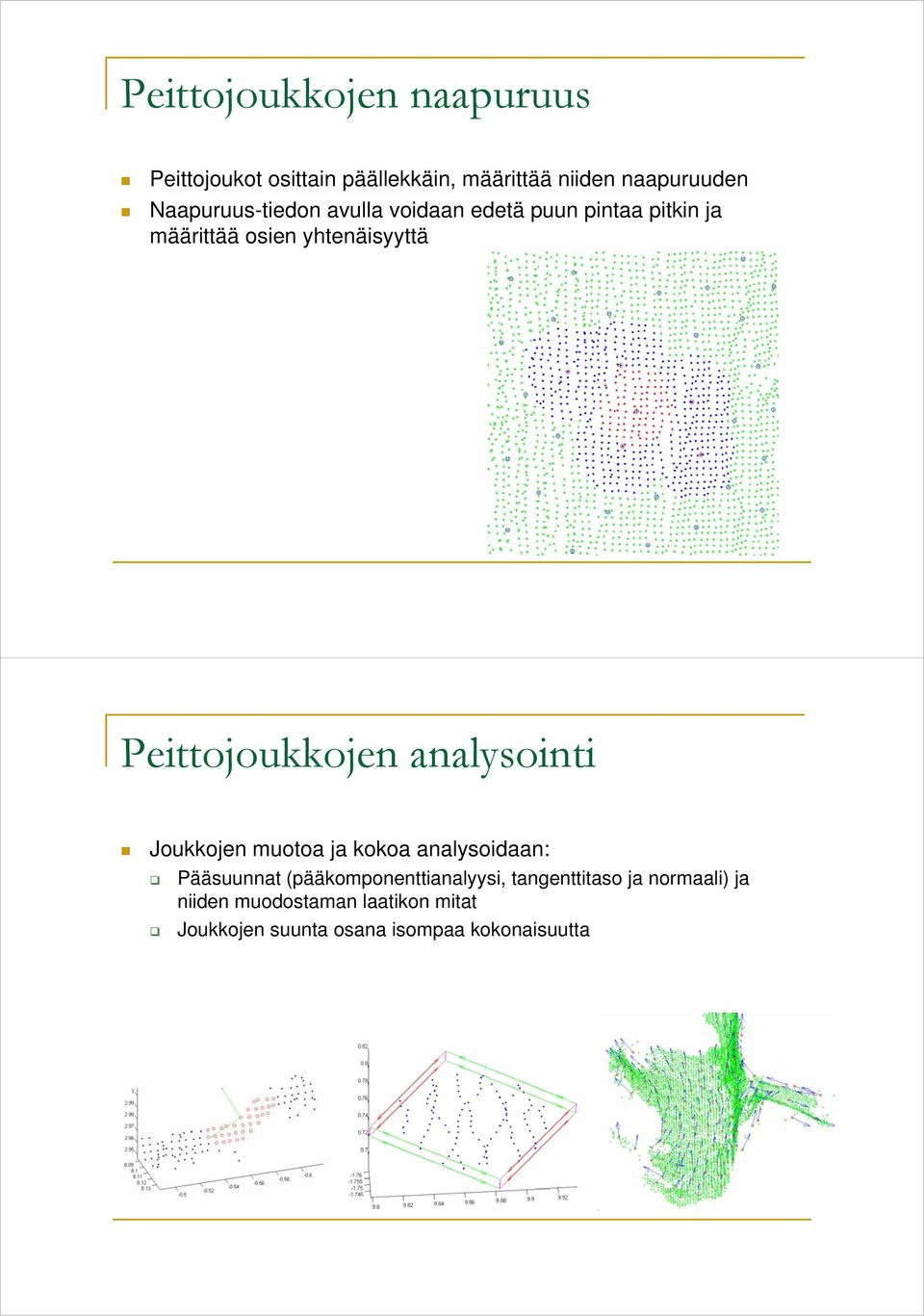 Peittojoukkojen analysointi Joukkojen muotoa ja kokoa analysoidaan: Pääsuunnat