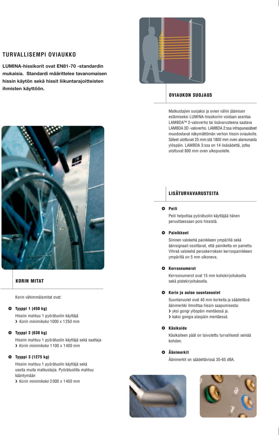 LAMBDA 2:ssa infrapunasäteet muodostavat näkymättömän verhon hissin oviaukolle. Säteet ulottuvat 25 mm:stä 1800 mm oven alareunasta ylöspäin.