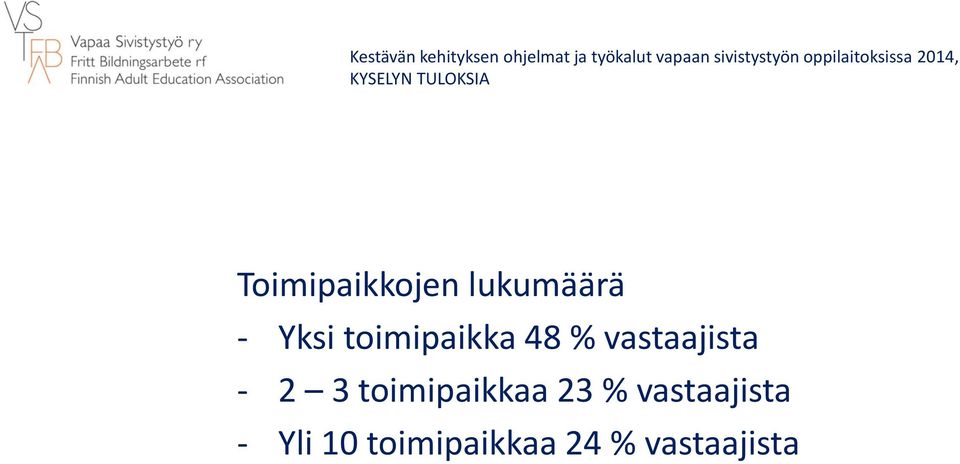 3 toimipaikkaa 23 % vastaajista -