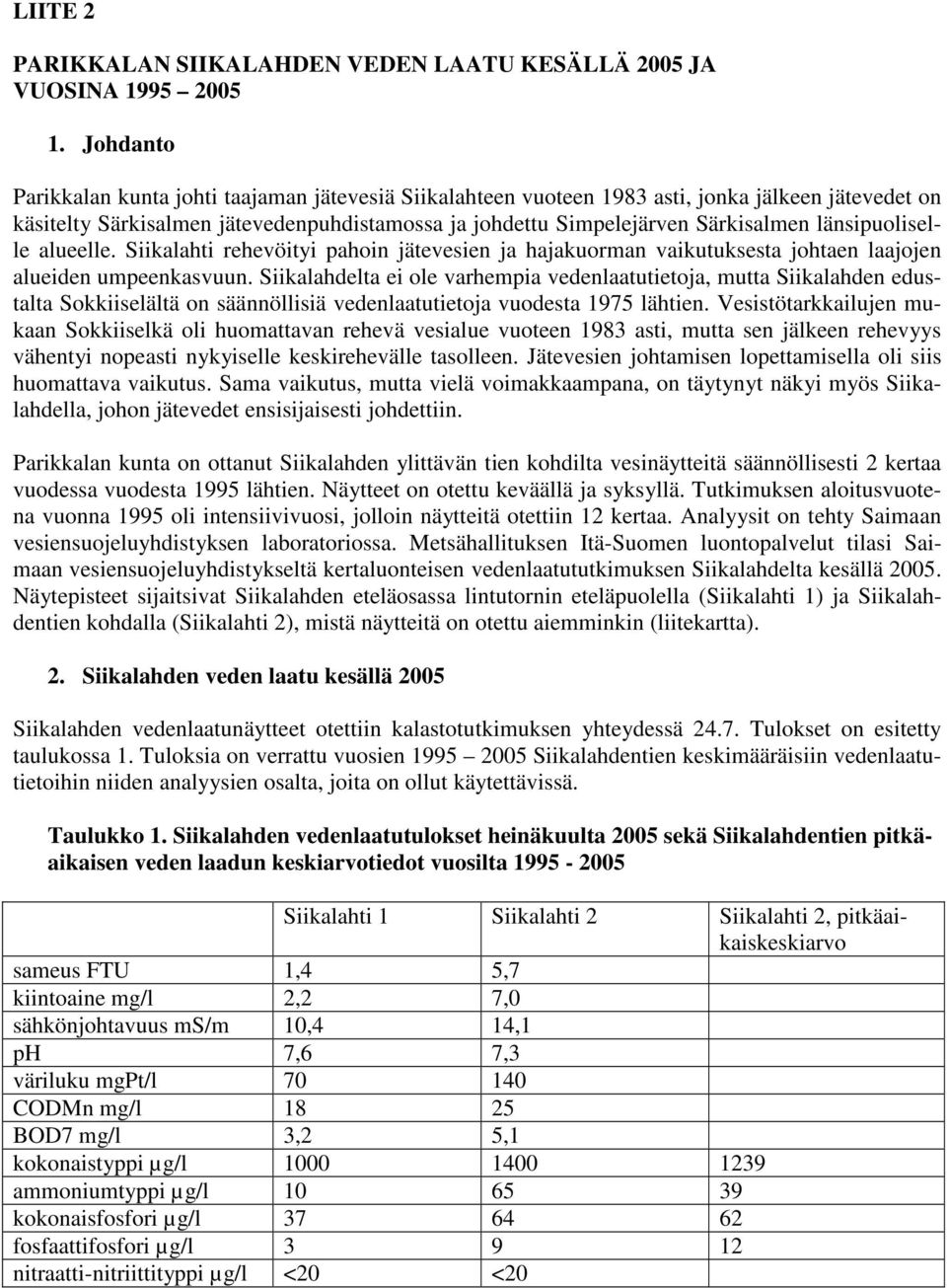 länsipuoliselle alueelle. Siikalahti rehevöityi pahoin jätevesien ja hajakuorman vaikutuksesta johtaen laajojen alueiden umpeenkasvuun.