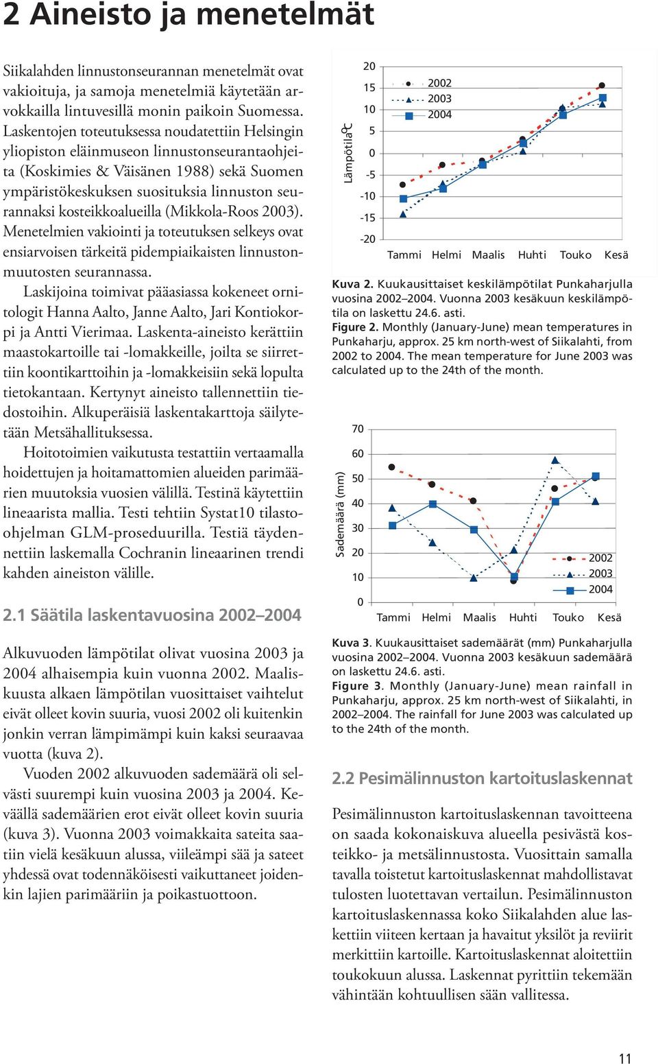 kosteikkoalueilla (Mikkola-Roos 2003). Menetelmien vakiointi ja toteutuksen selkeys ovat ensiarvoisen tärkeitä pidempiaikaisten linnustonmuutosten seurannassa.