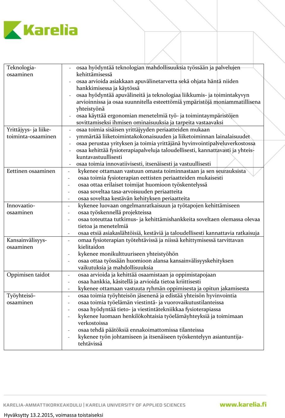 - osaa käyttää ergonomian menetelmiä työ- ja toimintaympäristöjen sovittamiseksi ihmisen ominaisuuksia ja tarpeita vastaavaksi - osaa toimia sisäisen yrittäjyyden periaatteiden mukaan - ymmärtää