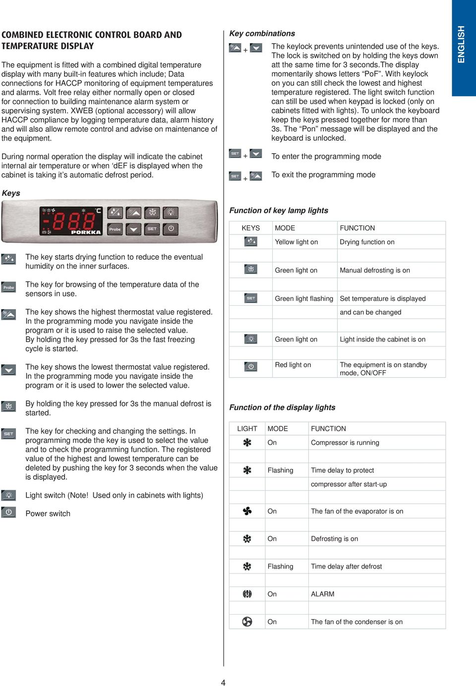 XWEB (optional accessory) will allow HACCP compliance by logging temperature data, alarm history and will also allow remote control and advise on maintenance of the equipment.