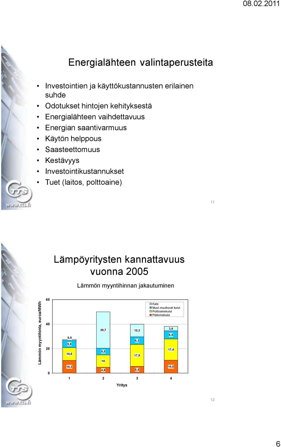 Energialähteen vaihdettavuus Energian saantivarmuus Käytön helppous Saasteettomuus Kestävyys Investointikustannukset Tuet