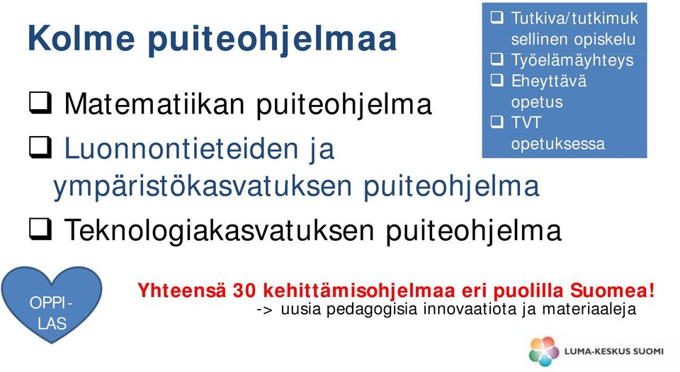 Tutkiva/tutkimuk sellinen opiskelu Tölä Työelämäyhteys äht Eheyttävä opetus TVT