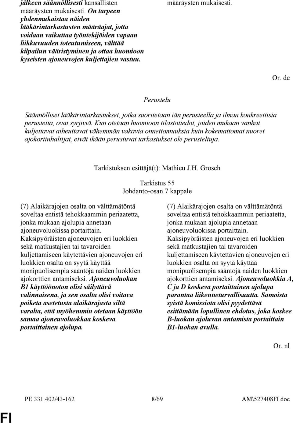 ajoneuvojen kuljettajien vastuu. määräysten mukaisesti. Säännölliset lääkärintarkastukset, jotka suoritetaan iän perusteella ja ilman konkreettisia perusteita, ovat syrjiviä.