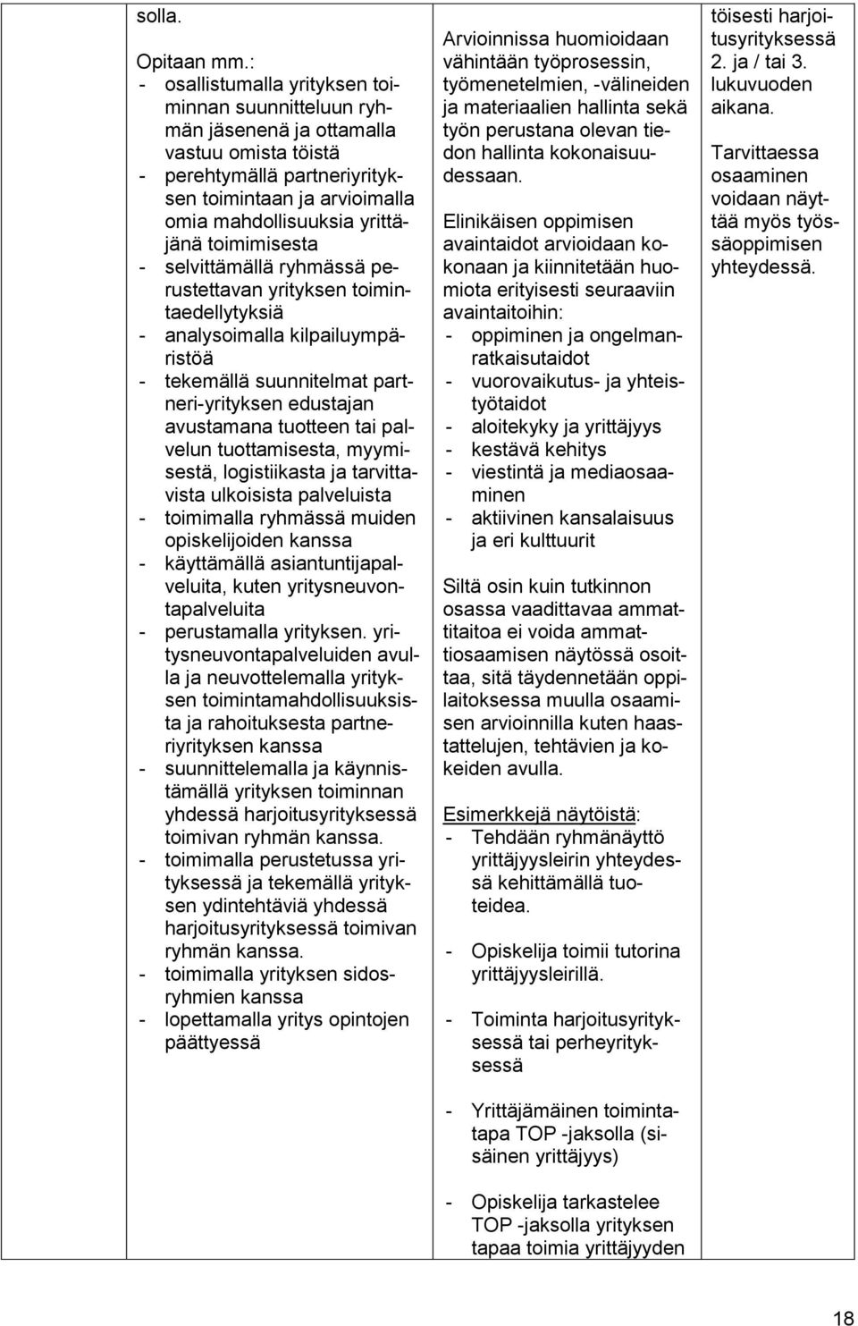 toimimisesta - selvittämällä ryhmässä perustettavan yrityksen toimintaedellytyksiä - analysoimalla kilpailuympäristöä - tekemällä suunnitelmat partneri-yrityksen edustajan avustamana tuotteen tai