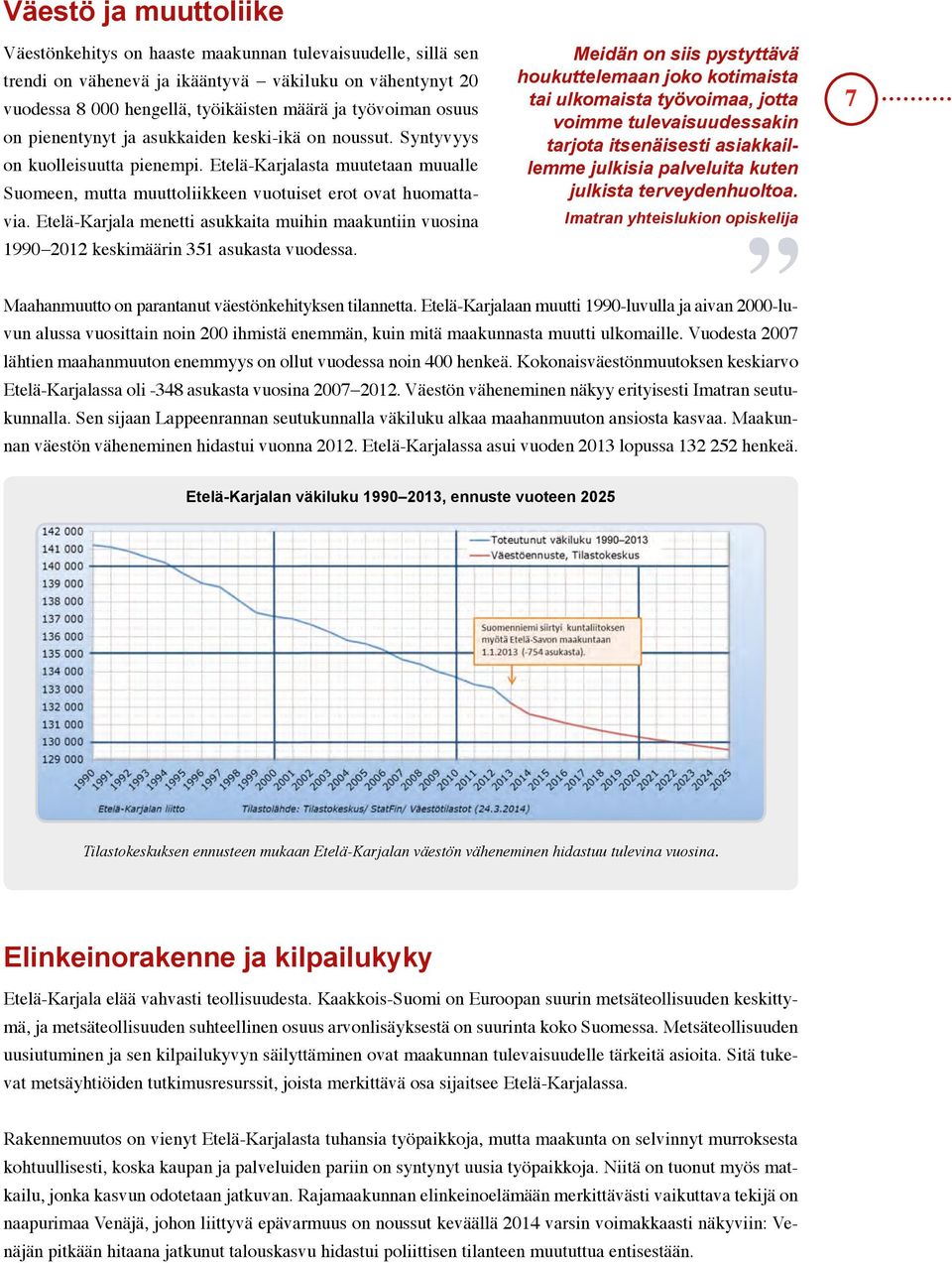 Etelä-Karjala menetti asukkaita muihin maakuntiin vuosina 1990 2012 keskimäärin 351 asukasta vuodessa.